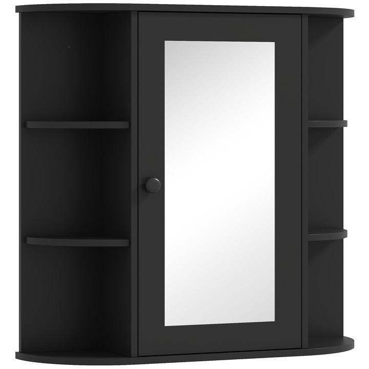 Шкаф с огледало, HOMCOM, MDF, Стъкло, 66 см x 17 см x 63 см, Черен