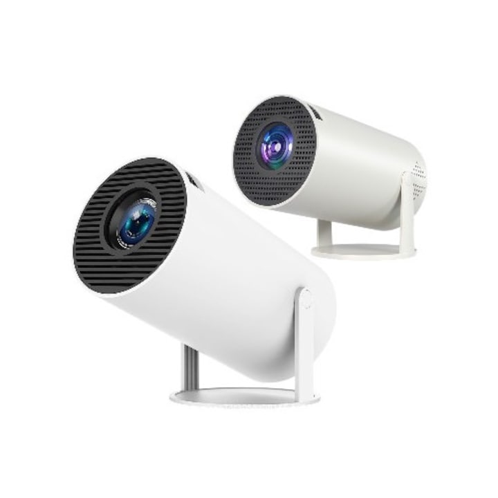 Mini proiector/videoproiector SZGULAIKE, portabil, suport 4K/1080p, Wi-Fi 2.4/5G si Bluetooth 5.2, rotire 180°, corectie keystone automata, autofocus， Alb