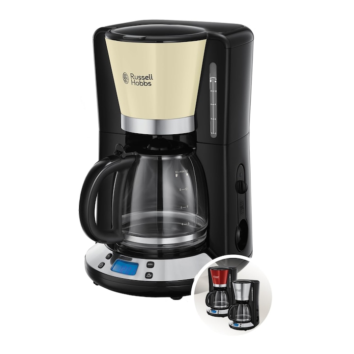 Aparat de cafea Russell Hobbs, temporizator digital, cap de dus pentru extractie, crema, 1.25l
