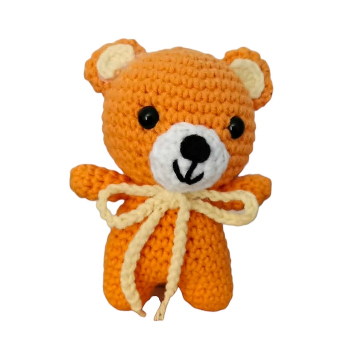 Kézzel horgolt maci babáknak és gyerekeknek, amigurumi pamut játék, gyermek ajándék, 11 cm – Mandarin narancs