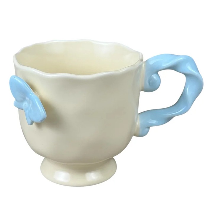 Cana din ceramica „Fluture” crem cu albastru, 430 ml, Cadou Universal