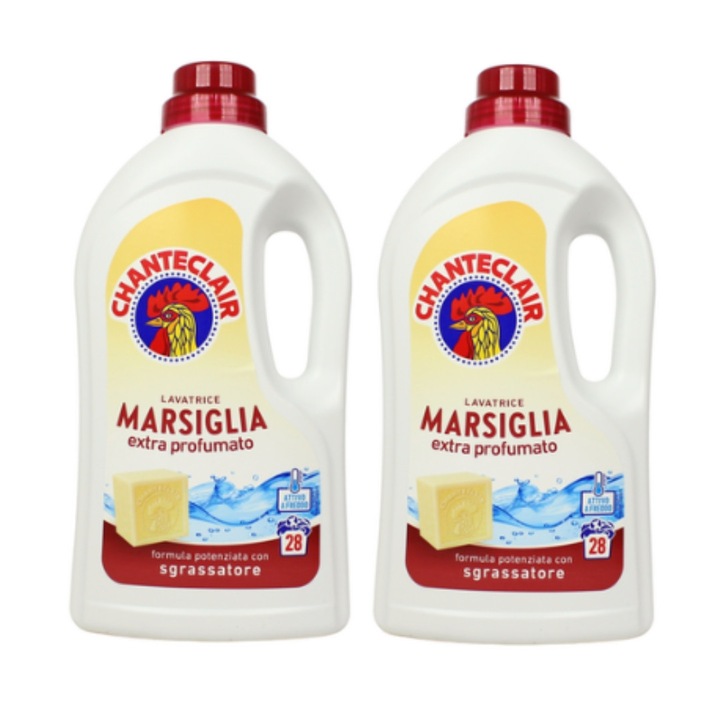 Detergent lichid de rufe, Chante Clair, Lavatrice Liquido Marsiglia, Set 2 bucati, 2 x 1, 26 l, 28 spalari
