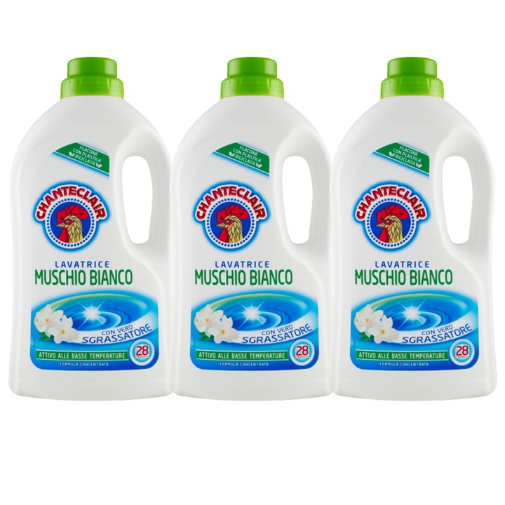 Detergent lichid de rufe, Chanteclair, Lavatrice Muschio Bianco, set 3 bucati, 1260 ml, parfum de mosc alb
