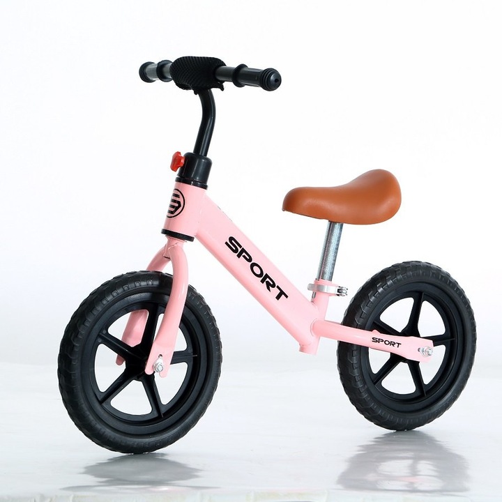 Bicicleta de echilibru pentru copii Nichiduta pink, cadru rezistent din otel, sezut reglabil pe verticala, roti de 12 inch din spuma EVA