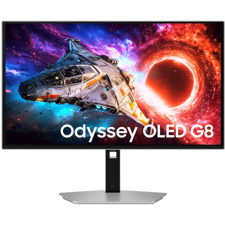 Monitor Gaming Samsung Odyssey OLED G8 G80SH, 27", 4K (3840x2160), 240Hz, 0.03ms GtG, HDR True Black 400, HDR10+ Gaming, FreeSync Premium Pro, Black Equalizer, CoreSync, Auto Source Switch+, FlickerFree, DP, HDMI, USB-C 96W, Pivot, VESA 100x100mm, Silver