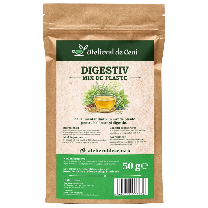 Ceai digestiv - mix de plante pentru balonare si digestie Atelierul de Ceai, 50 g