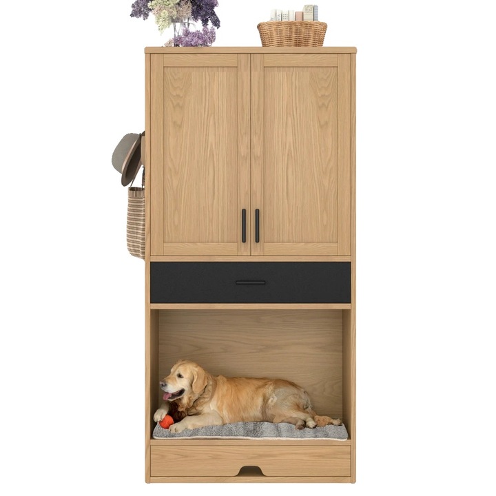 Mobilier pisici multifunctional, copac zgariat, dulap depozitare, stejar, 50x40x70cm