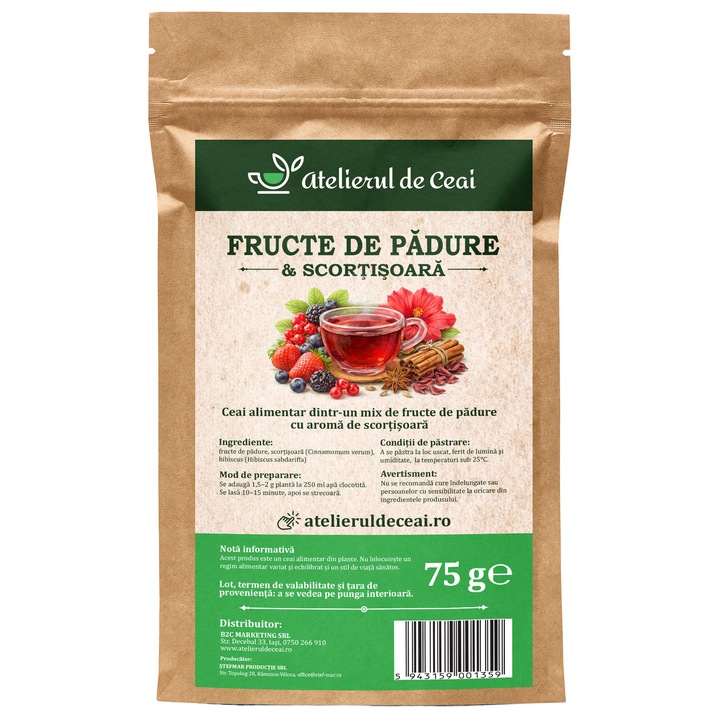 Ceai fructe de padure - infuzie aromata cu scortisoara Atelierul de Ceai, 75 g
