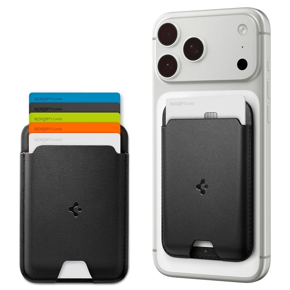 Portofel Spigen Valentinus Wallet MagFit, 5 carduri, Compatibil MagSafe, Piele ecologica, Calitate premium, Negru