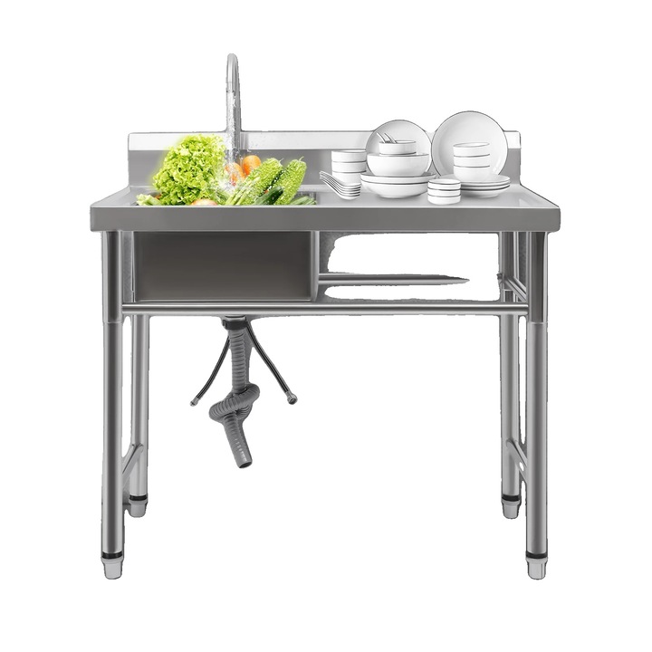 Chiuveta bucatarie freestanding, ovale, inox, argintiu, 360° robinet, 200 kg, 1 gauri