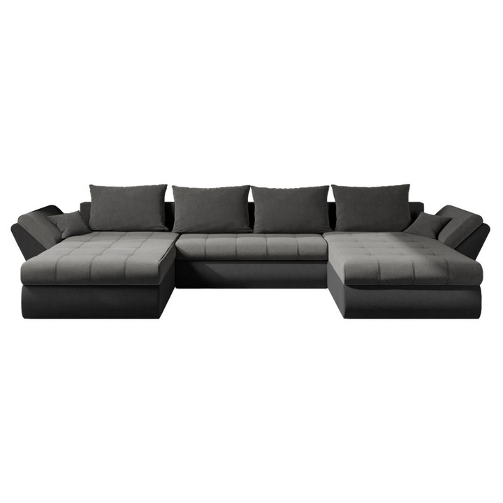 Coltar U Rawa, extensibil, cu lada depozitare, stofa, 405 x 186 x 88 cm, Gri Deschis / Gri