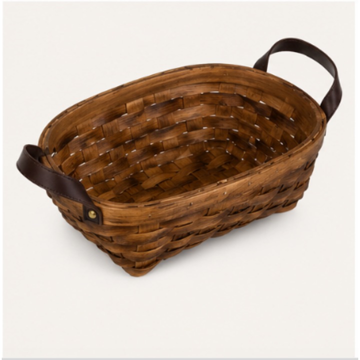 Cos Decorativ de Bucatarie Oval Bej Impletit cu Manere din Imitatie de Piele – 34x24x11 cm