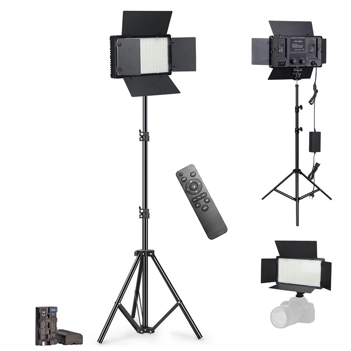 Lampa circulara Ring Light LED NEXTLY, directie reglabila a luminii, lumina calda/rece/neutra, temperatura si intensitate ajustabile, control din panou/telecomanda, alimentare priza/acumulatori, trepied reglabil 70-180cm, 20.7x12cm, negru