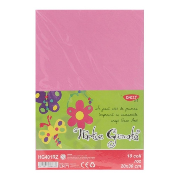 Hartie gumata, 10 coli, Roz, 20 x 30 cm DACO sku28