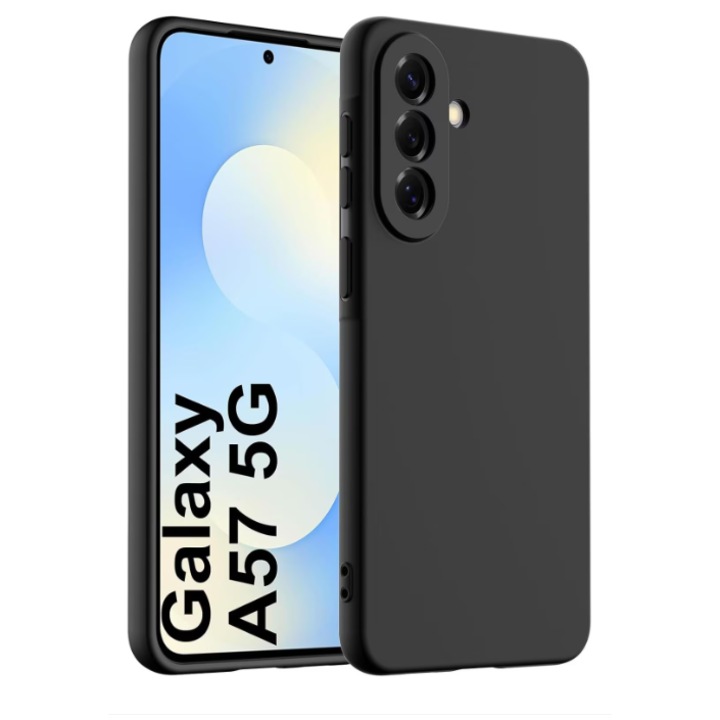 Husa protectie compatibila cu Samsung Galaxy A57 5G, Silicon Flexibil Mat, Protectie Camera, Margini Ridicare pentru protectie ecran, Negru