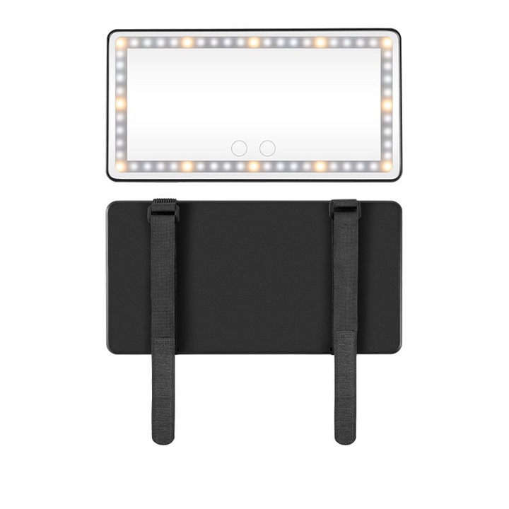 Акумулаторно огледало за сенник с LED (3 режима на осветление) и тъч превключвател – 26 x 13,5 см. Устойчиво на надраскване козметично огледало за универсална употреба