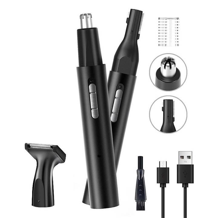 Aparat de tuns 3 in 1, negru, 13x1.8x1.8cm, portabil, incarcabil USB