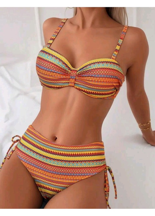 Costum de baie multicolor, set două piese, Multicolor