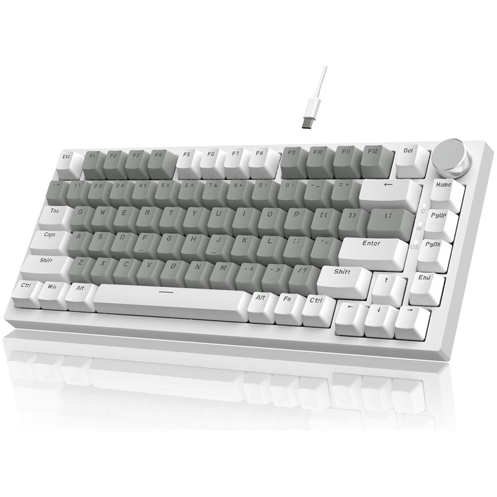 Механична геймърска клавиатура ajazz® AK820 75%, с бутон, с възможност за гореща смяна, персонализирана монтирана гарнитура, кабелна USB-C, бял LED, линеен, червен HP превключвател, за PC/Win/Mac