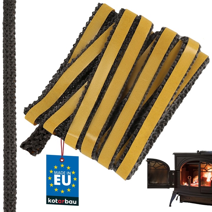 KOTARBAU® Garnitura pentru semineu, Garnitura pentru soba pe lemne, 14 x 3 mm, Fibra de sticla, 2, 5 m, Negru, Rezistent la caldura, Autoadeziv