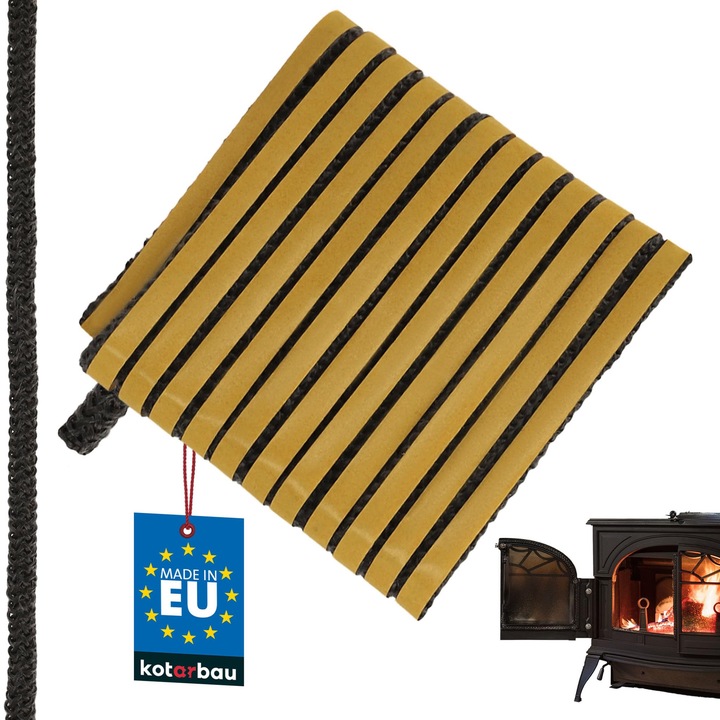 KOTARBAU® Garnitura pentru semineu, Garnitura pentru soba pe lemne, 8 x 4 mm, Fibra de sticla, 2, 5 m, Negru, Rezistent la caldura, Autoadeziv