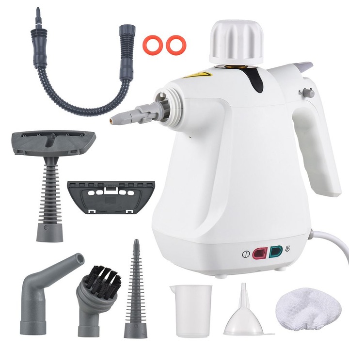 Aparat de curatat cu abur portabil, 1050W, 450ml, multifunctional, alb