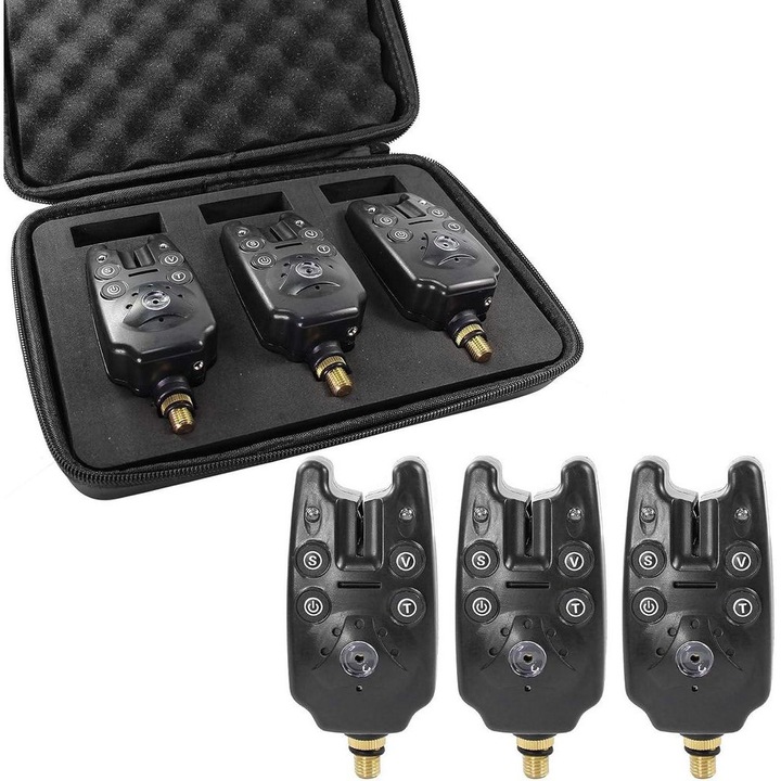 Set 3 semnale electronice pescuit, ABS, LED, sunet, universal, multicolor