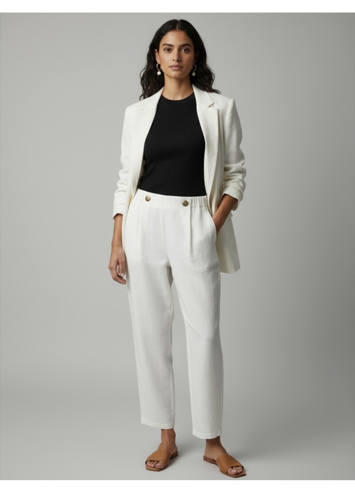 Pantaloni Mango, nasturi aurii, Alb