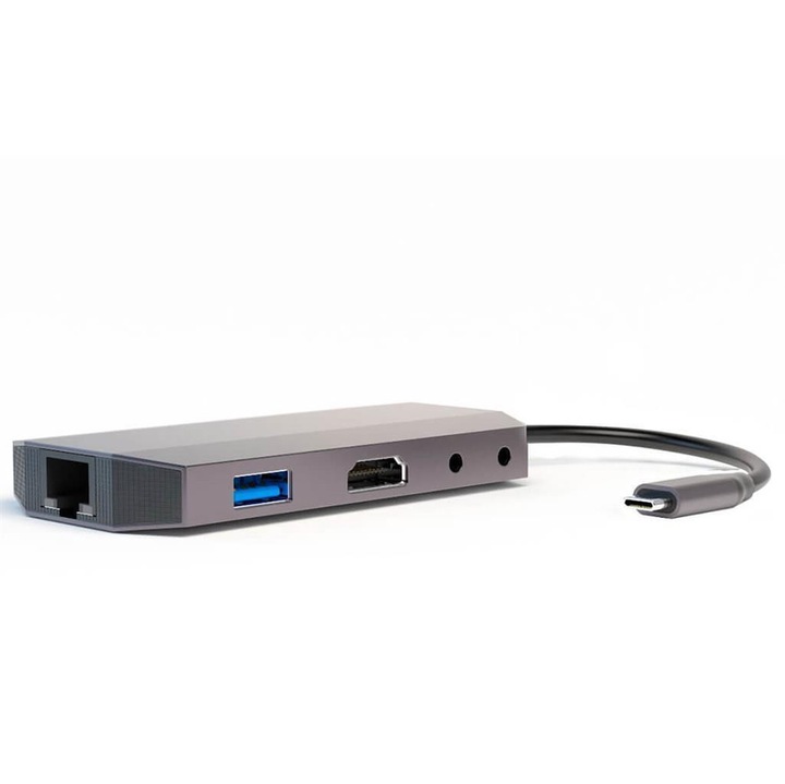 USB-C Hub Laptopokhoz, 4Smarts 9in1 HDMI-Ethernet-USB 3.0-Kártyanyílás, Szürke
