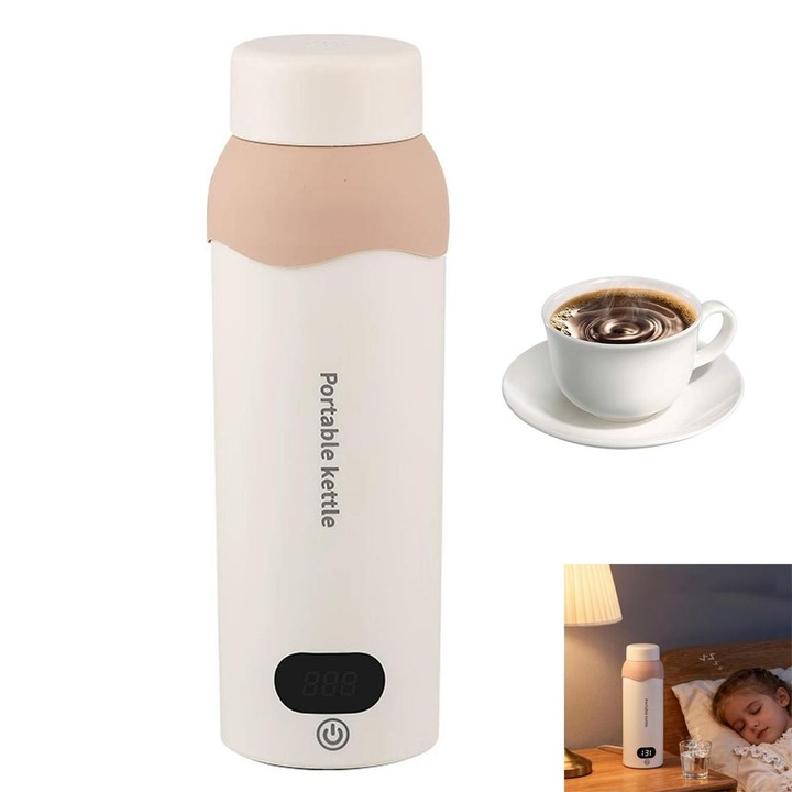 Mini hordozható vízforraló, 6 hőmérsékletfokozat, rozsdamentes acél, 470ml, 24x7.5cm