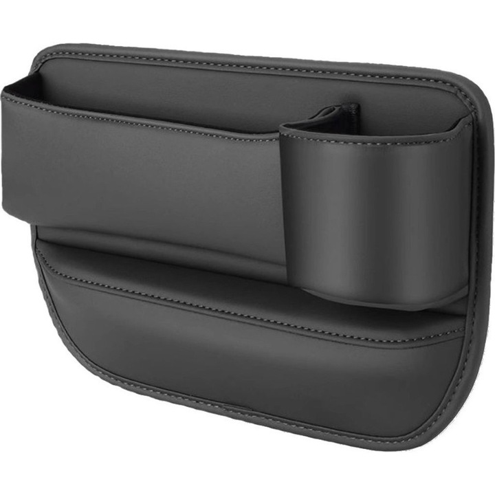 Suport pahare auto din piele, organizator spatiu intre scaun si consola, negru, universal