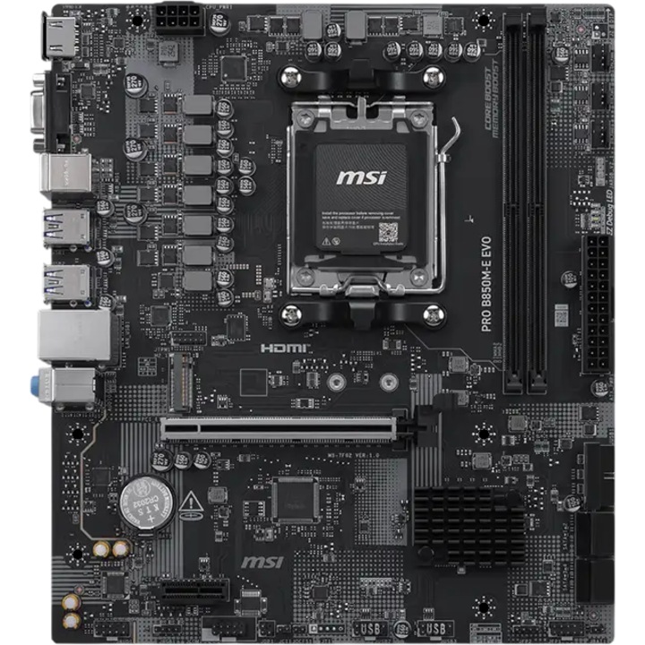 Placa de baza MSI PRO B850M-E EVO, AMD B850, Socket AM5, mATX, Negru