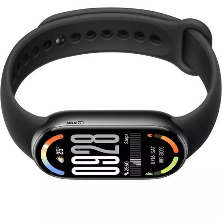 Bratara Fitness GREATON Smart Band 9, Ecran AMOLED, Monitorizare Somn si Puls, SpO2, Pedometru, Bluetooth, Incarcare Magnetica, Curea Siliocon, Negru