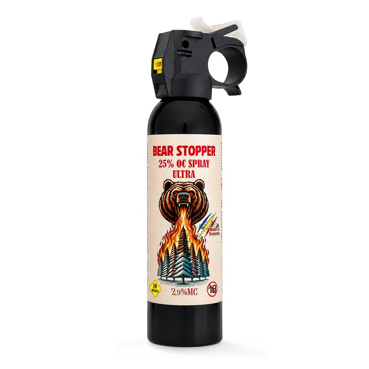 Spray anti-urs cu piper, 25%OC 2.9%MC, protectie 10 metri, pentru aparare impotriva ursilor, cainilor si a altor animale, pulverizare dispersie, 200 ml, Bear Stopper ULTRA