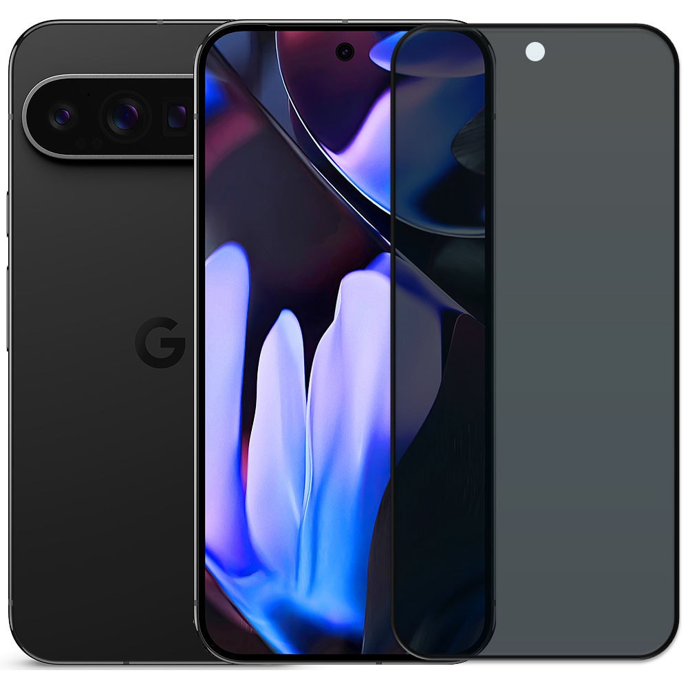 Folie din sticla securizata pentru Google Pixel 9 Pro XL, HAMSTERBOX Privacy Shield, Protectie completa ecran, Full face, Aplicare rapida, Case Friendly, Negru