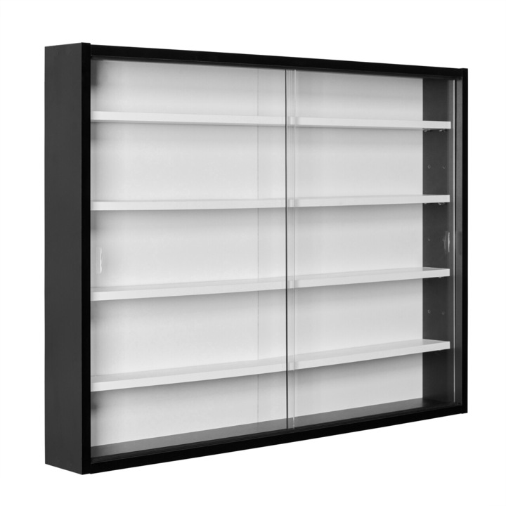 Raft tip vitrina de perete Collecty, Inter Link, 80x10x60 cm, lemn/sticla, negru