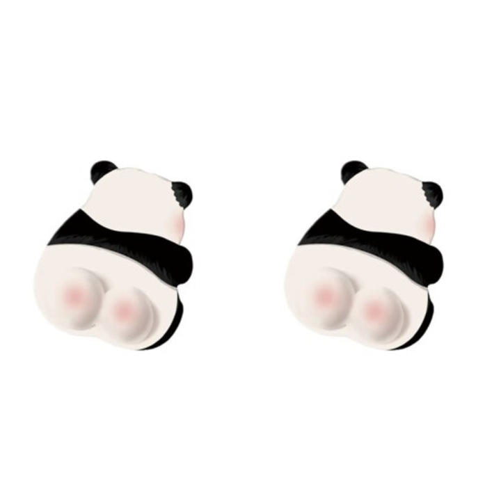 Mouse pad ergonomic, cu gel memory si sprijin pentru incheietura, design panda cartoon, baza antiderapanta, alb/negru, set 2