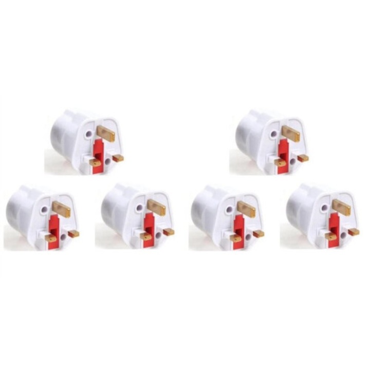 Set 6 adaptoare prize europene la britanice, alb, 13A, 250V