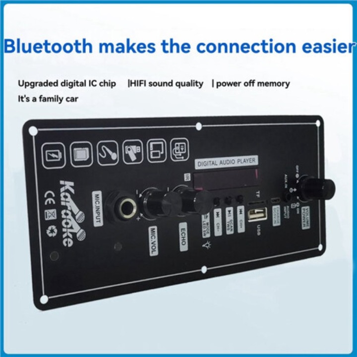 Hordozható 15W audio erősítő panel Bluetooth FM MP3 5V 4-5 hüvelykes hangszórókhoz