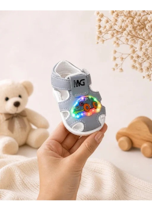 Sandalute cu masinuta cu luminite - Masinuta colorata, Gri