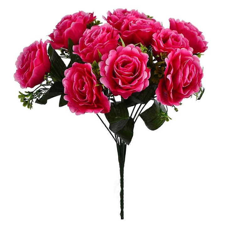 Buchet trandafiri artificiali rosu 20x10x35cm set 12 flori