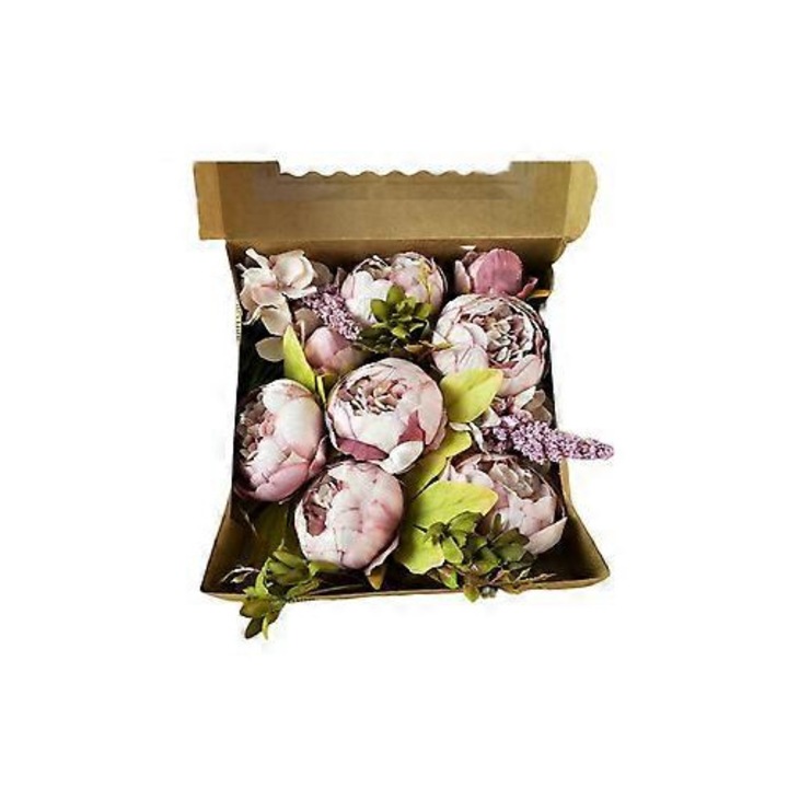 Floare artificiala din matase, buchet, multicolor, 26x26x10cm, cu cutie cadou