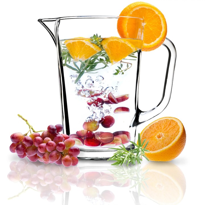 Cana de sticla, Carafa de apa, 1, 23 l, Pentru apa, suc, limonada, Certificare FCM, Sigura pentru alimente