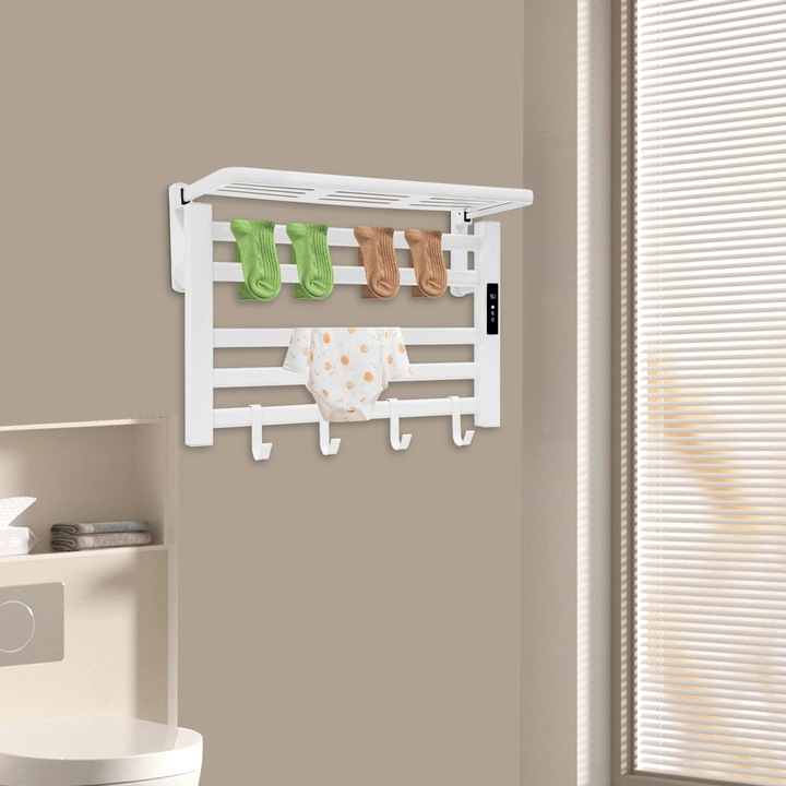 Uscator de prosoape, Suport prosoape incalzit electric, Montaj pe perete, 3 niveluri, Aliaj de aluminiu, Certificat CE, Alb