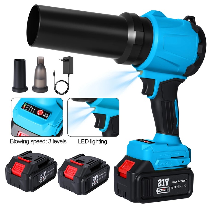 Suflanta electrica fara perii, de mana X5, 350.000 rpm, suflare si aspiratie, turbo jet, 2×acumulatori 21V inclusi, maro