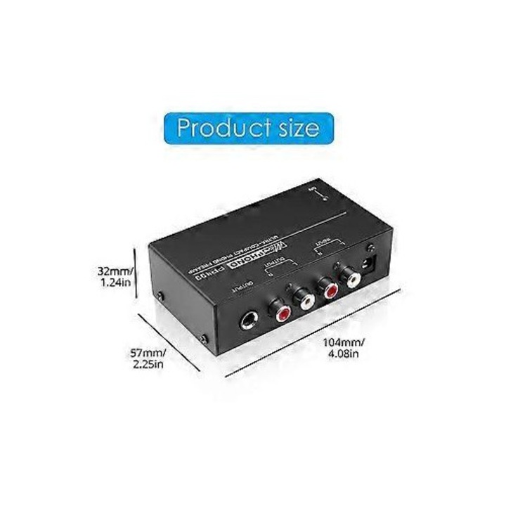 Kompakt fekete fém phono előerősítő 10.3x5.7x3cm szett