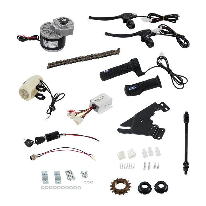 Kit conversie pentru trotineta electrica/bicicleta electrica, controler/unitate de control cu perii 24V, 250W, cu manere acceleratie, universal, negru