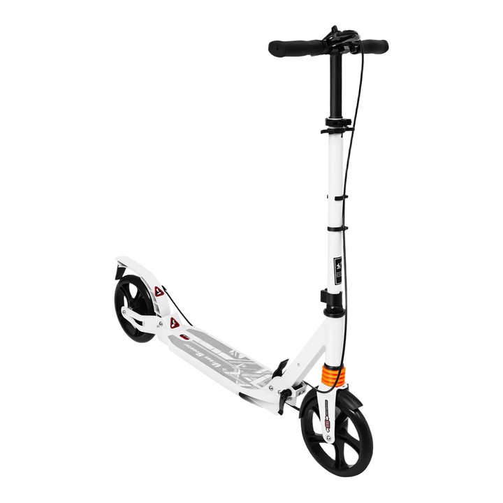 Rollerező, Kick Scooter, Összecsukható, Állítható magasságú, 2 PU kerék, Tárcsafék karral, Akár 100 kg-ig, Alumínium/vas váz, Fehér