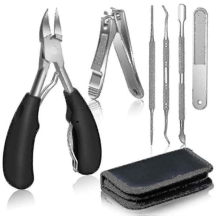 6 darabos pedikűr szerszámkészlet, rozsdamentes acél, ergonomikus, vastag körmökhöz, éles, többszínű