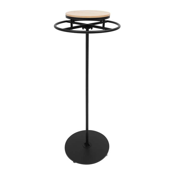 Stender pentru haine, Suport rotund de podea, Rotativ 360°, Otel, Ø60×140 cm, Blat Ø40 cm & Placa de baza Ø50 cm, Negru